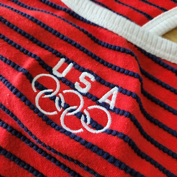 Vintage 90's Olympic Games Striped Sports Bra Red Blue USA JCpenny Size M - Picture 3 of 6